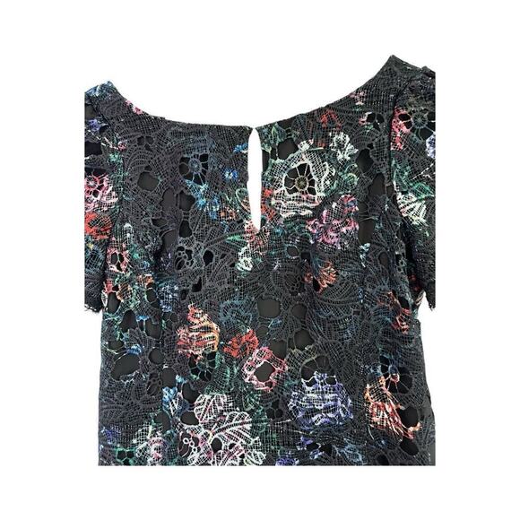 $495 Marchesa Notte Women's Black Floral Cutout Lace Overlay Shift Dress Size 8 - Picture 3 of 6